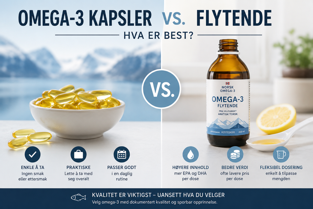 Omega-3 kapsler vs flytende – hva er best?