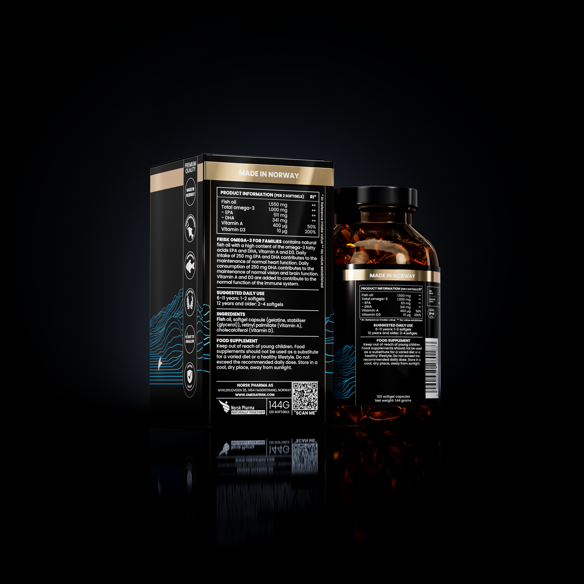 Frisk Omega-3 120 softgels – to pakninger
